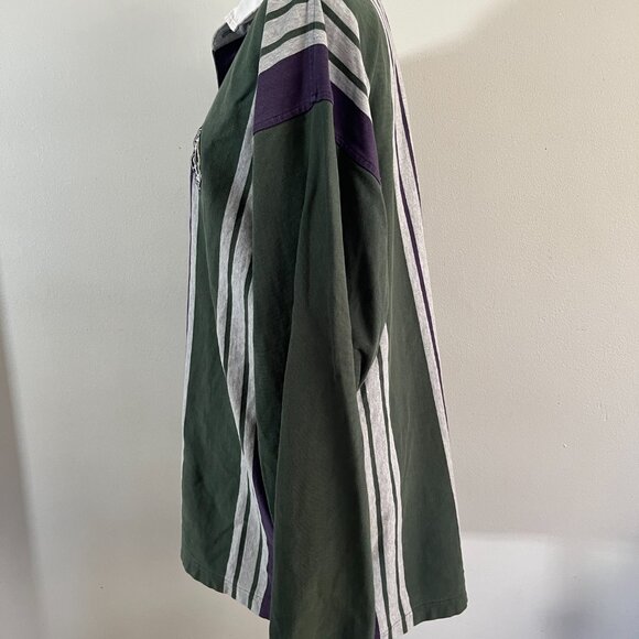 VTG Tommy Hilfiger Sz L Vertical Stripe Varsity Sports Rugby Shirt - Picture 4 of 14